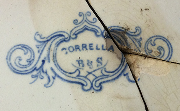 Printed underglaze refined white earthenware 10-sided plate with classical motif pattern named “Corrella”. Printed manufacturer’s mark on reverse for W. Barker & Son, Staffordshire (1850-1860).